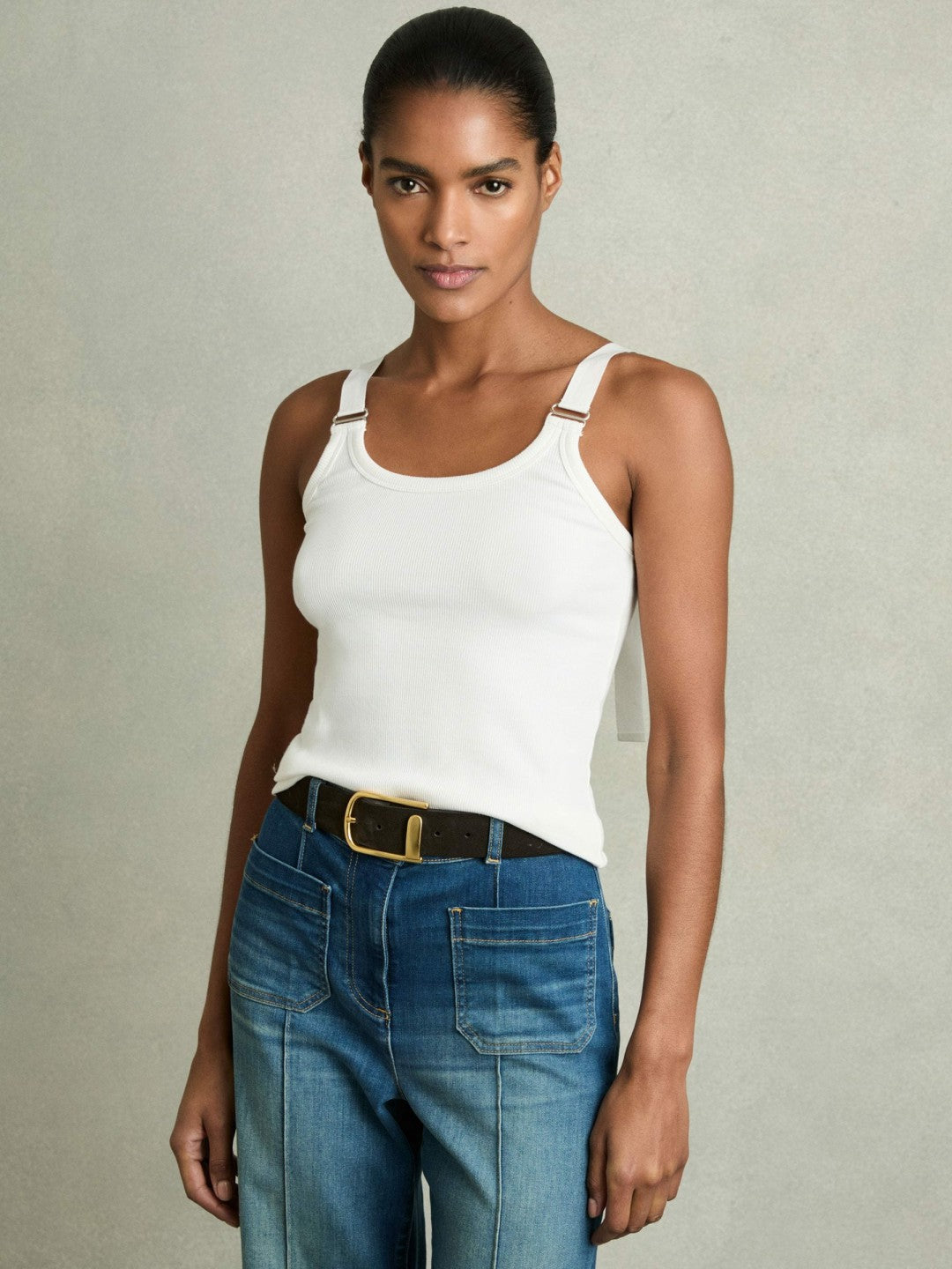 Stretch-Cotton D-Ring Strap Vest in White | Reiss Women Best Seller