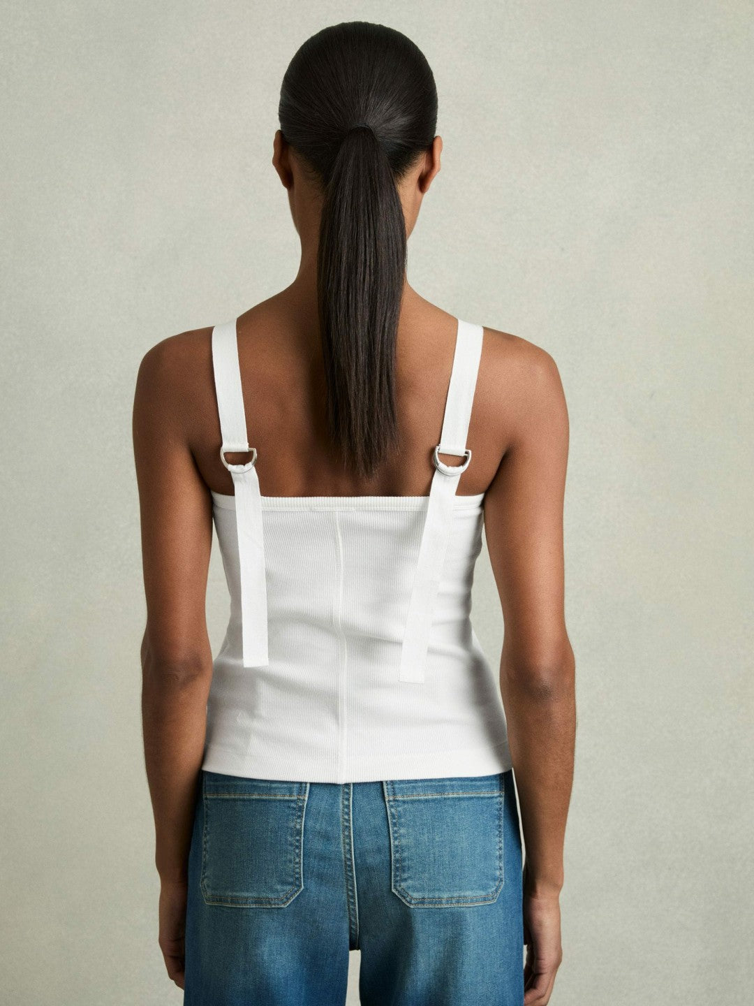 Stretch-Cotton D-Ring Strap Vest in White | Reiss Women Best Seller