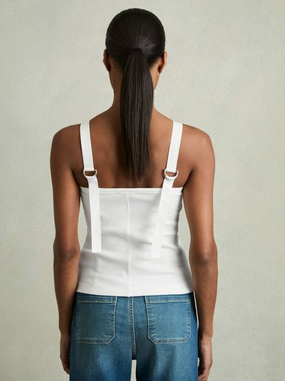 Stretch-Cotton D-Ring Strap Vest in White | Reiss Women Best Seller
