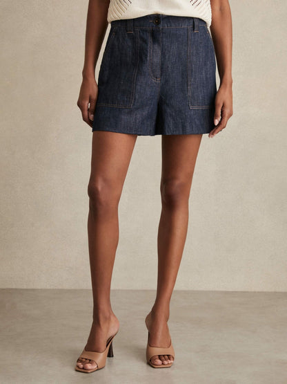Linen Shorts in Indigo | Reiss Women Best Seller