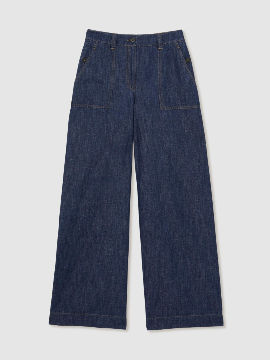 Linen Wide Leg Trousers in Indigo | Reiss Women Featured