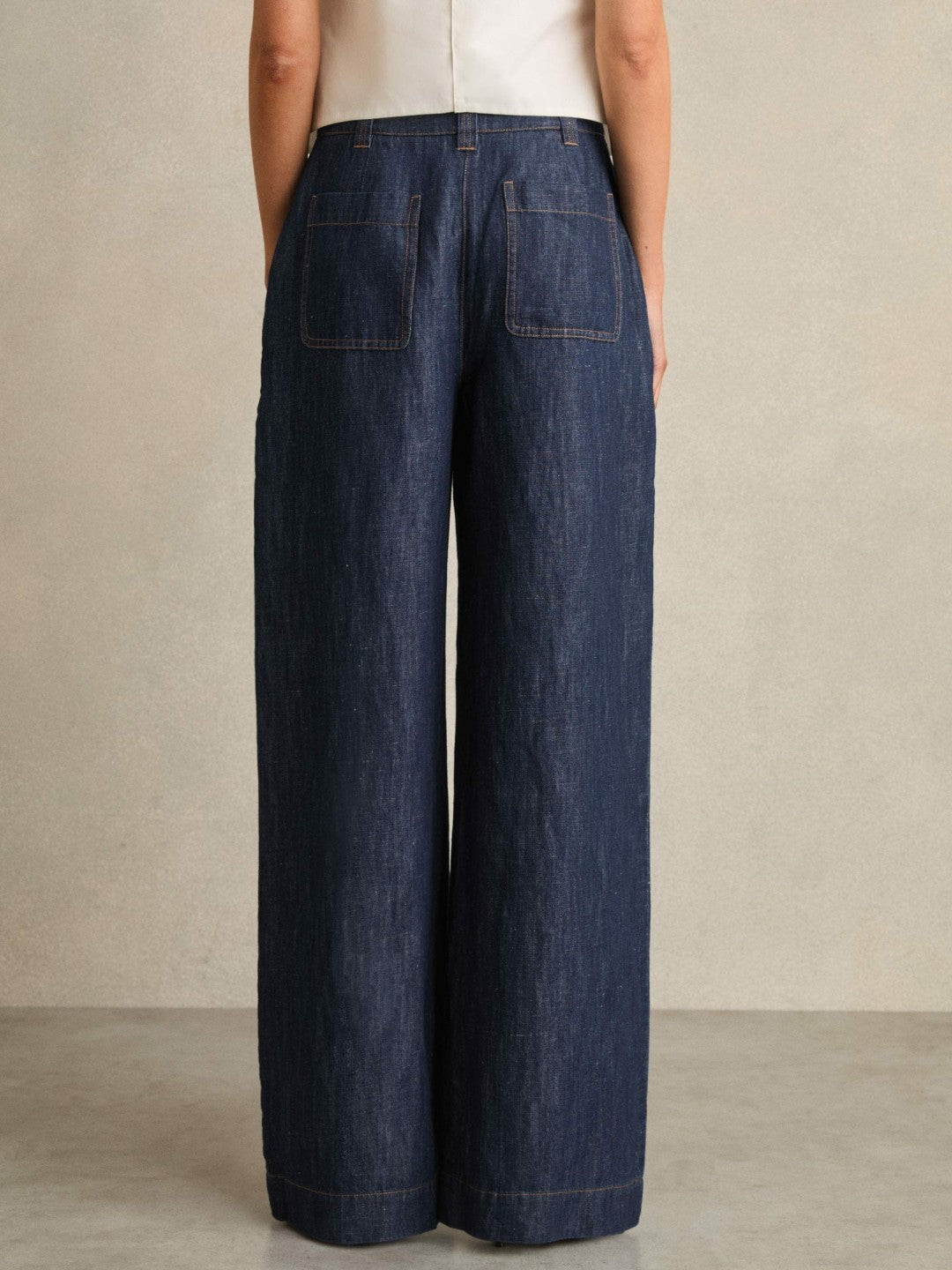 Linen Wide Leg Trousers in Indigo | Reiss Women Featured