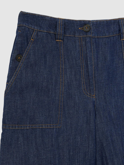 Linen Wide Leg Trousers in Indigo | Reiss Women Featured