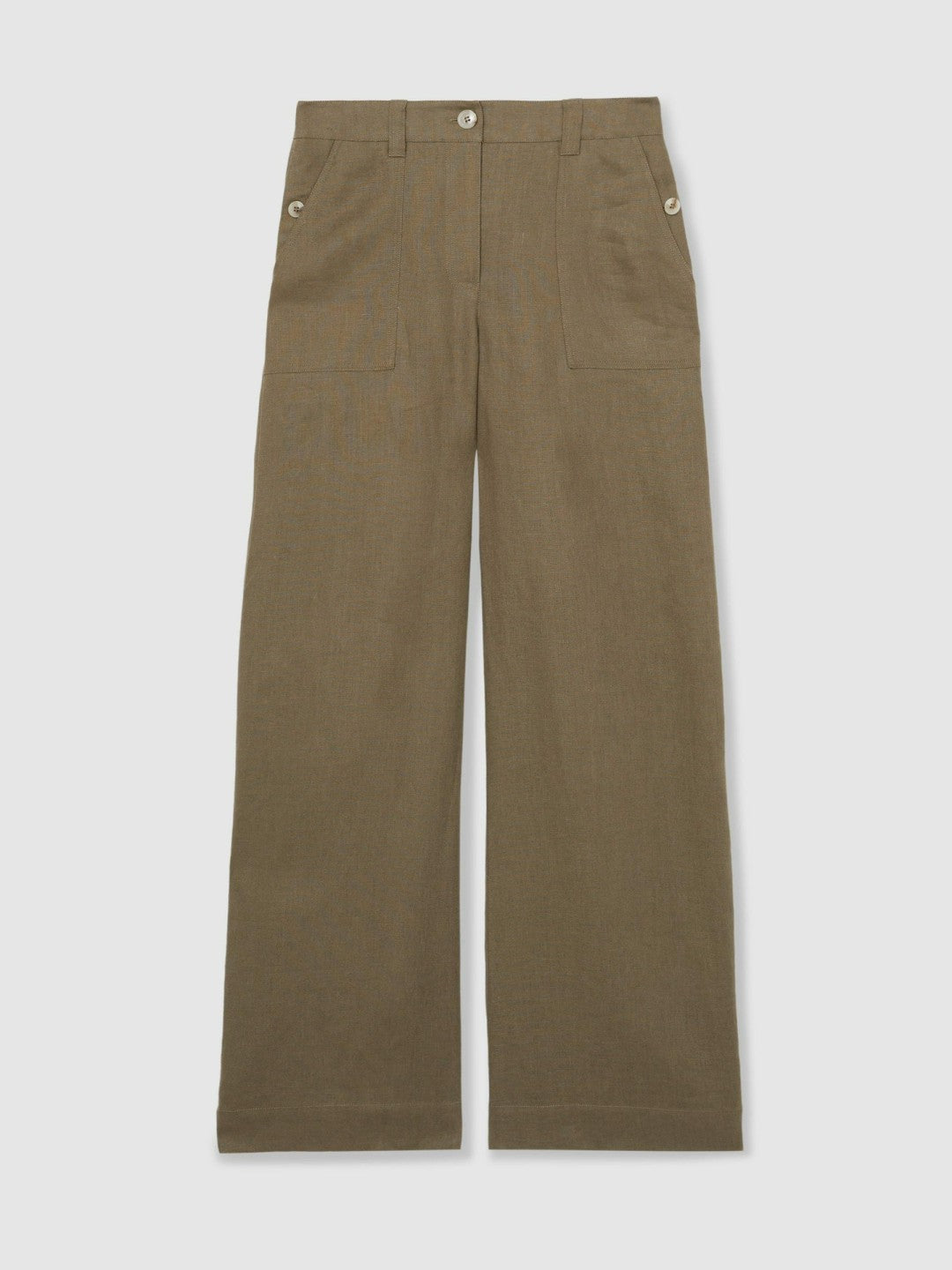 Linen Wide Leg Trousers in Khaki | Reiss Women Best Seller