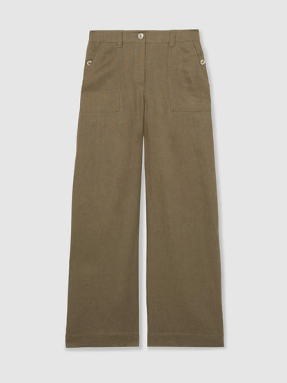 Linen Wide Leg Trousers in Khaki | Reiss Women Best Seller