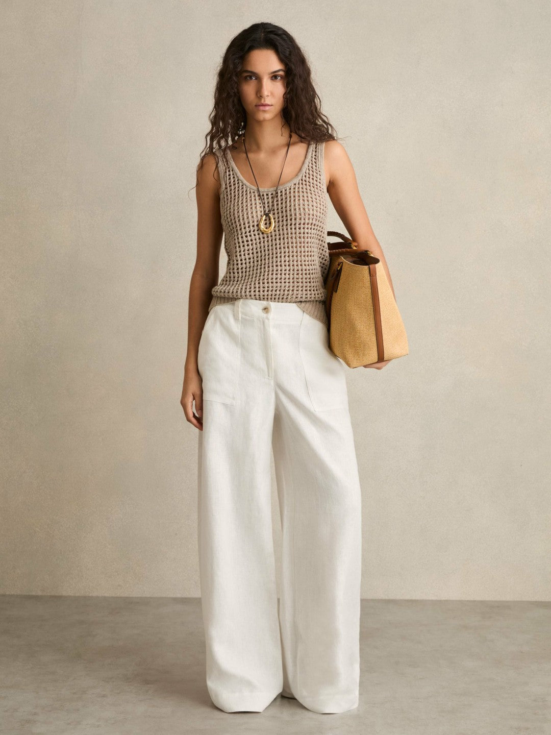Linen Wide Leg Trousers in White | Reiss Women Exclusive