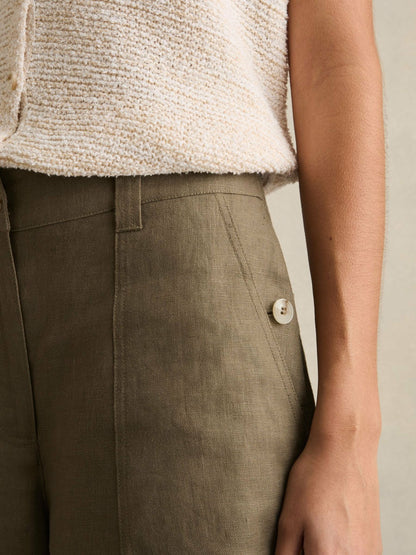 Petite Linen Wide Leg Trousers in Khaki | Reiss Women Popular