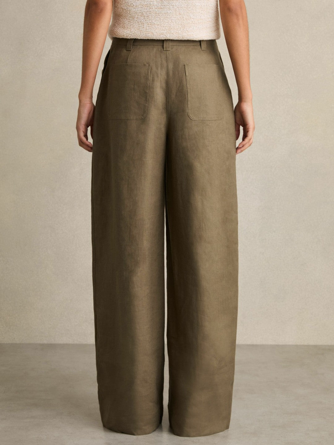 Petite Linen Wide Leg Trousers in Khaki | Reiss Women Popular