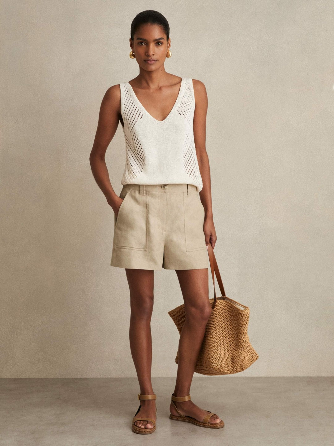 Linen Shorts in Neutral | Reiss Women Trending