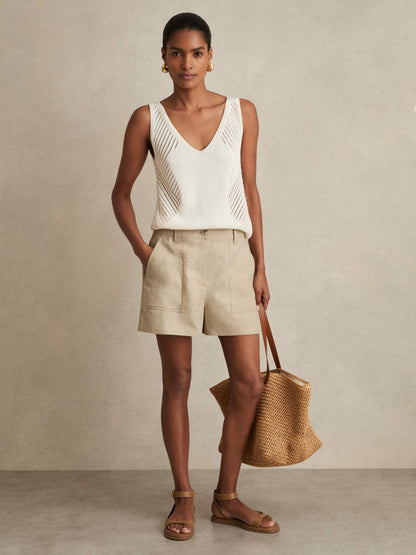 Linen Shorts in Neutral | Reiss Women Trending