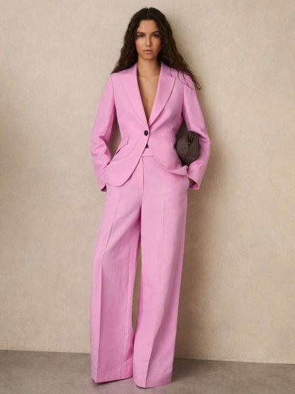 Single Breasted Suit Jacket With Linen in Pink | Reiss Women Popular