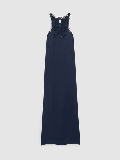 Satin Cut-Out Slip Dress in Navy | Reiss Women Premium