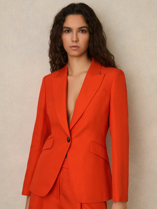 Single Breasted Suit Jacket With Linen in Orange | Reiss Women Featured