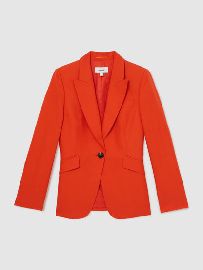 Single Breasted Suit Jacket With Linen in Orange | Reiss Women Featured
