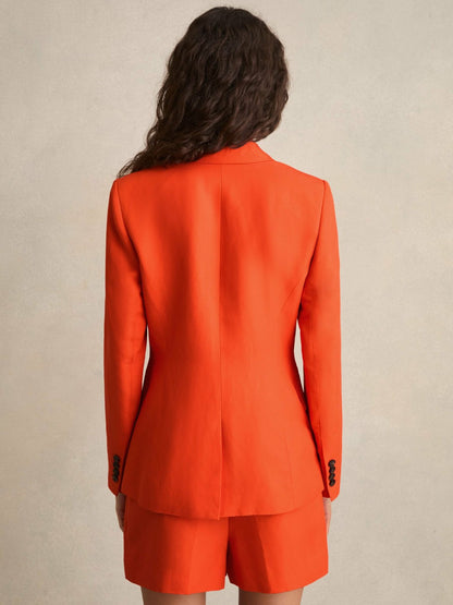 Single Breasted Suit Jacket With Linen in Orange | Reiss Women Featured