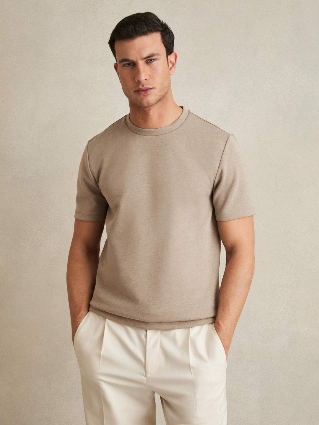 Interlock Jersey Crew Neck T-Shirt in Taupe Brown | Reiss Men Popular