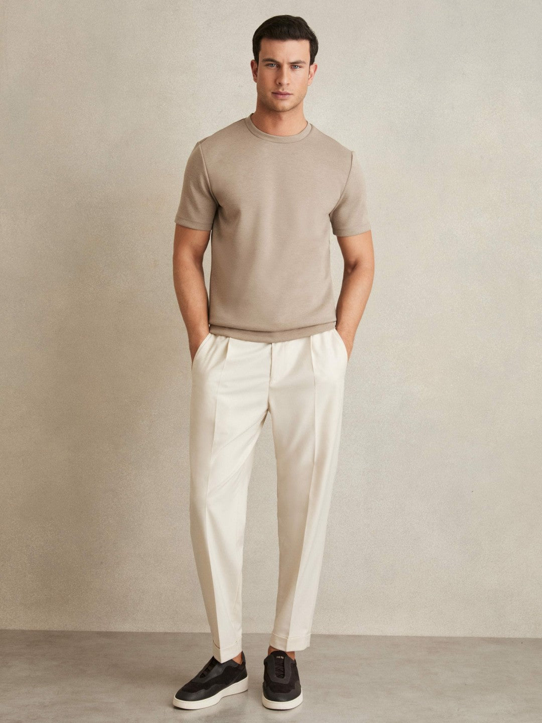 Interlock Jersey Crew Neck T-Shirt in Taupe Brown | Reiss Men Popular