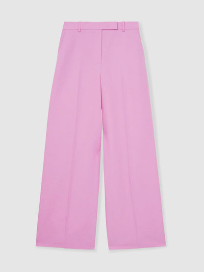 Wide-Leg Trousers With Linen in Pink | Reiss Women Trending