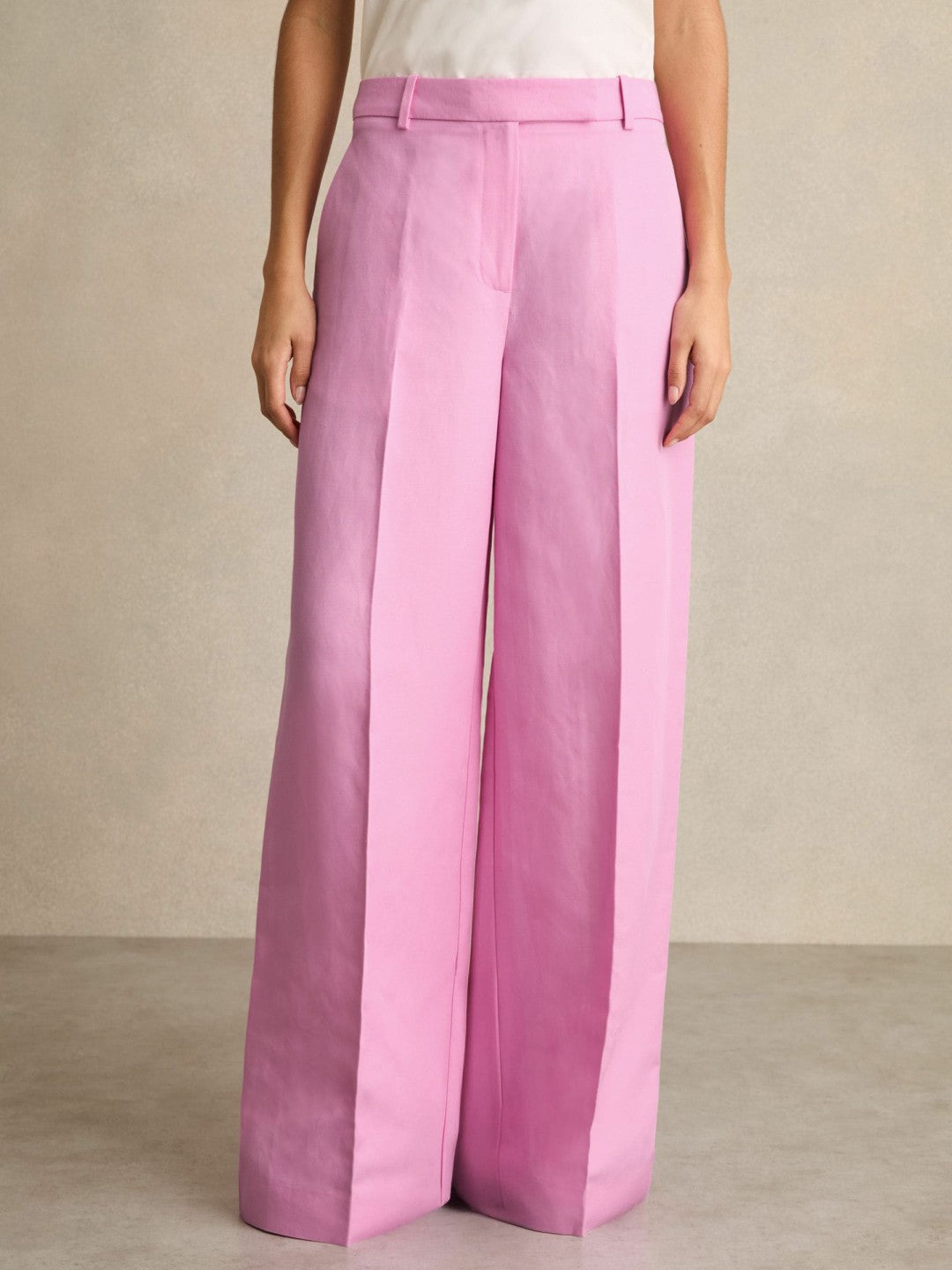 Wide-Leg Trousers With Linen in Pink | Reiss Women Trending