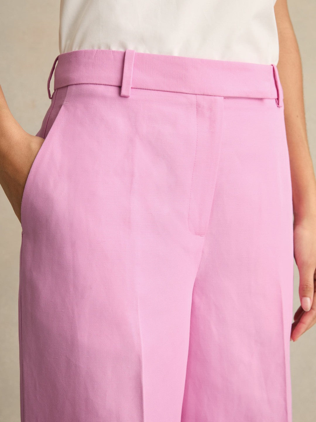 Wide-Leg Trousers With Linen in Pink | Reiss Women Trending