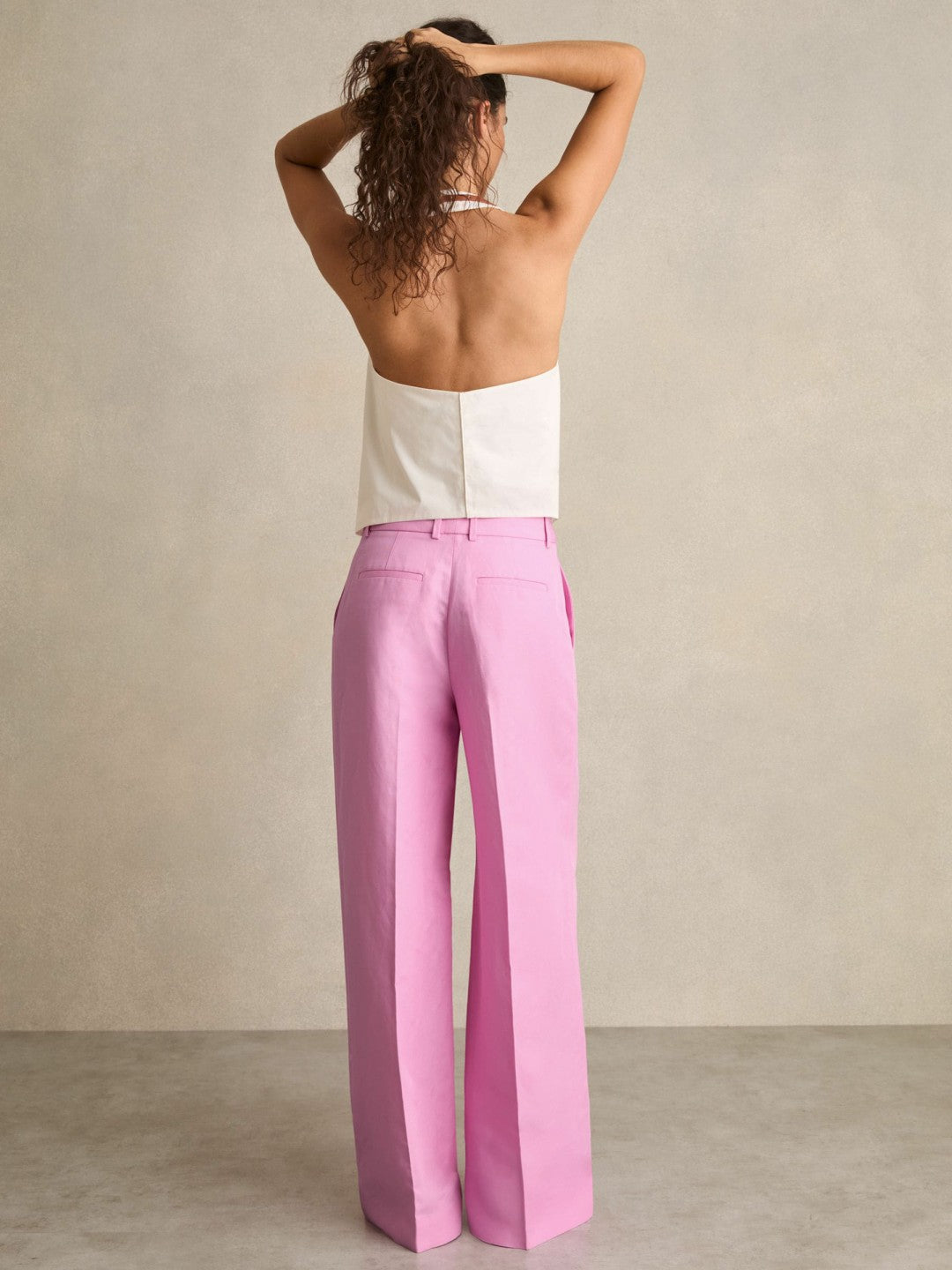 Wide-Leg Trousers With Linen in Pink | Reiss Women Trending
