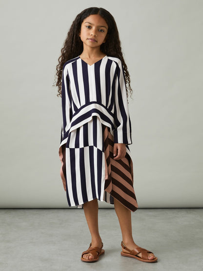 4-9 yrs Stripe-Print Handkerchief Dress in Multi | Reiss Children & Baby Premium