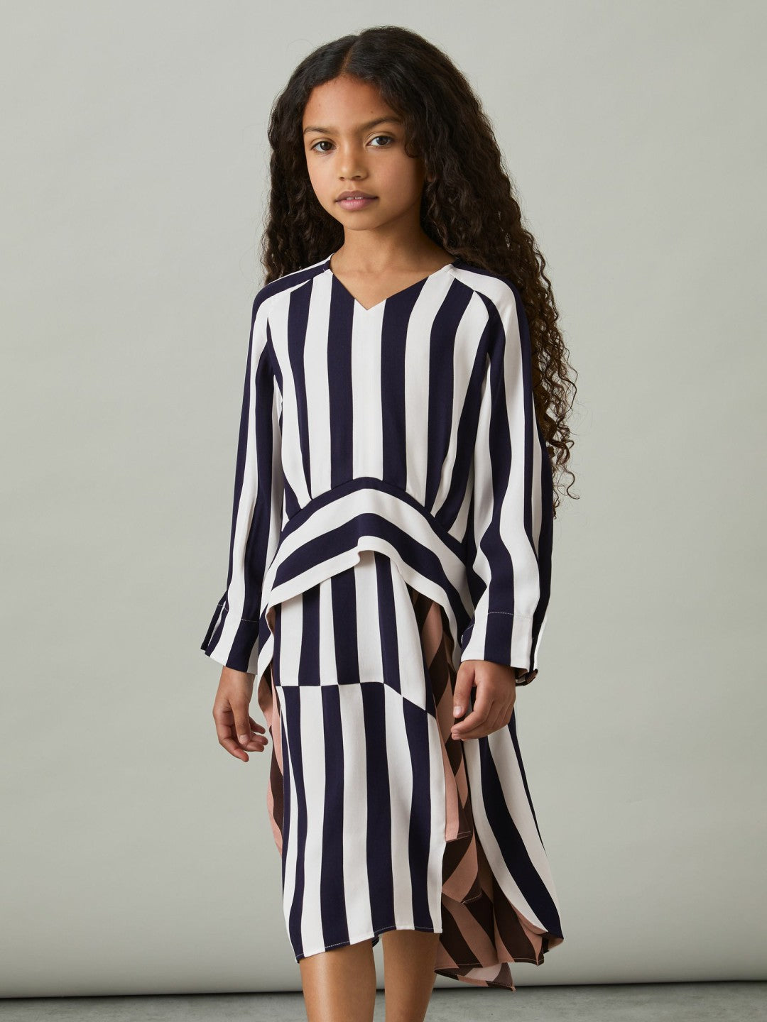 4-9 yrs Stripe-Print Handkerchief Dress in Multi | Reiss Children & Baby Premium