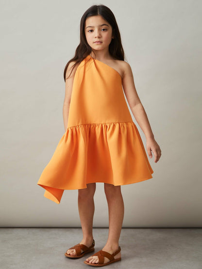 4-9 yrs One-Shoulder Tiered Dress in Orange | Reiss Children & Baby Best Seller