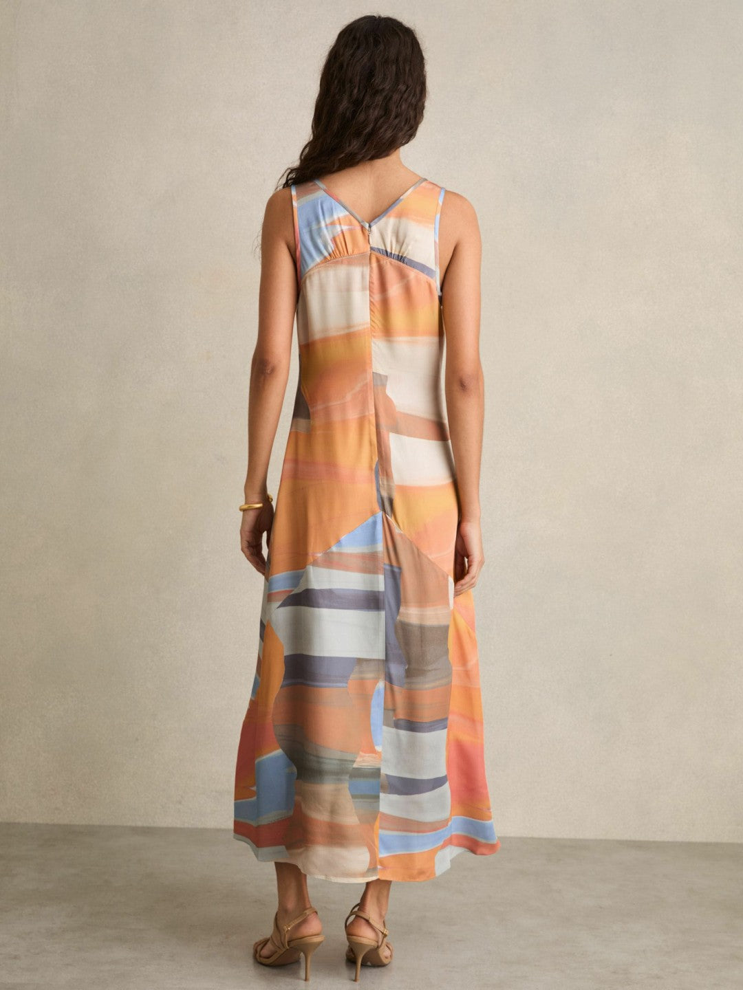 Sunset Print Sleeveless Slip Dress in Coral | Reiss Women Signature