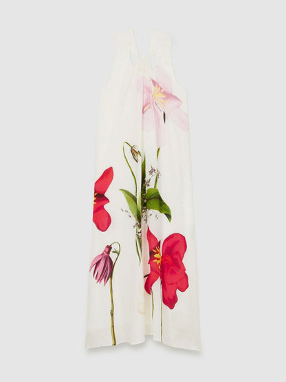 NYBG Floral Print Maxi Dress With Linen in Ivory | Reiss Women Trending