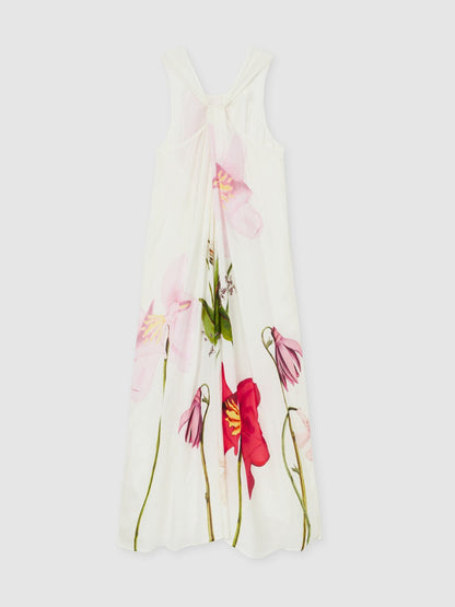 NYBG Floral Print Maxi Dress With Linen in Ivory | Reiss Women Trending