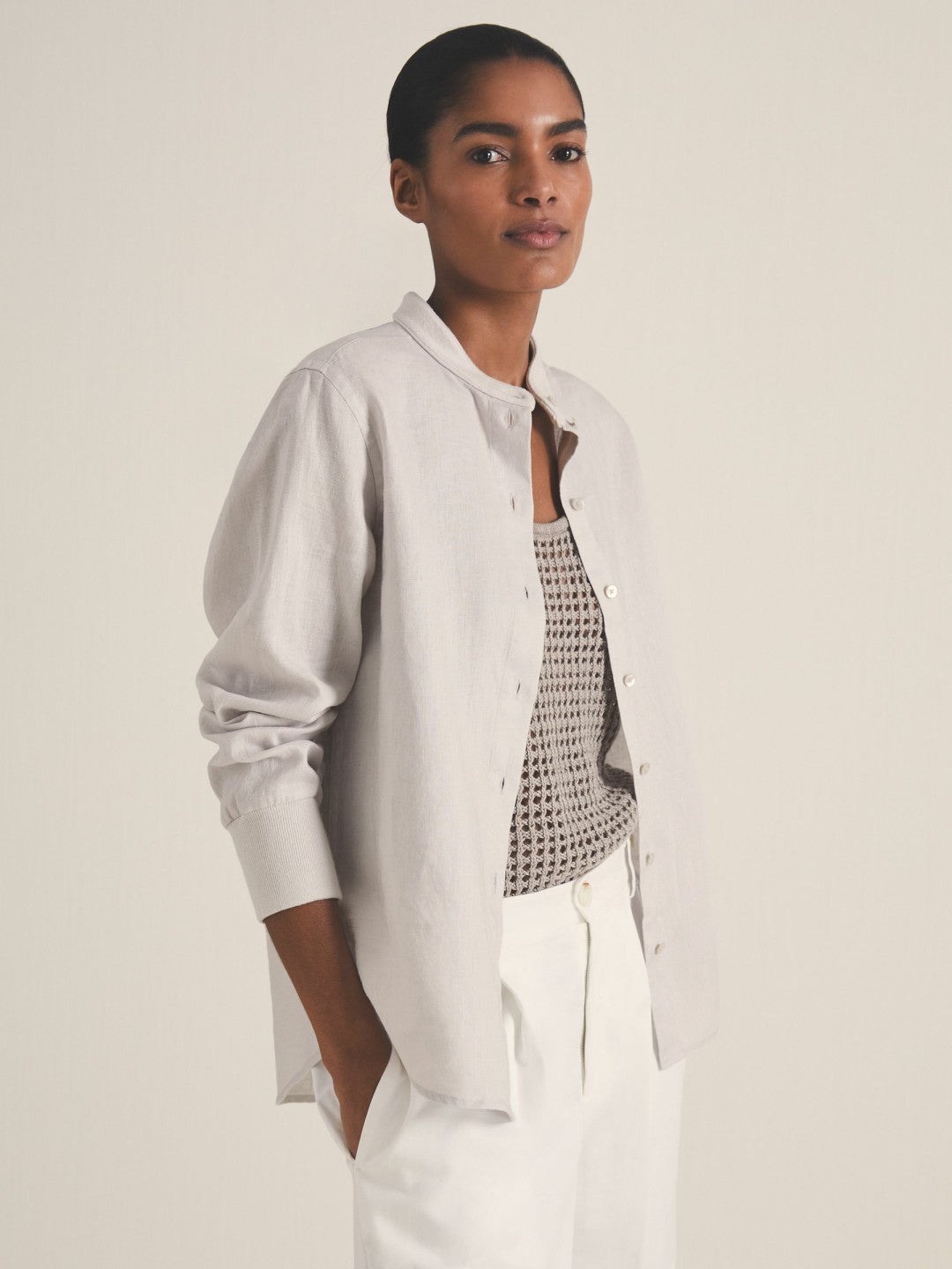 | Les 100 Ciels Linen Shirt in Soft Grey | Reiss Women Recommended