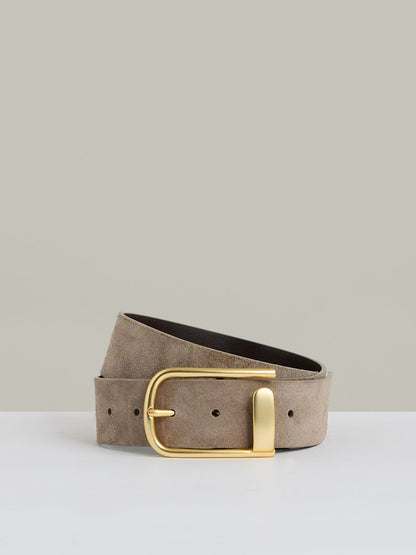Leather Half Keeper Belt in Grey | Reiss Women Premium