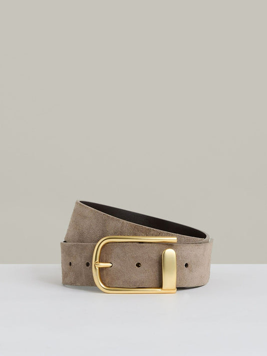 Leather Half Keeper Belt in Grey | Reiss Women Premium