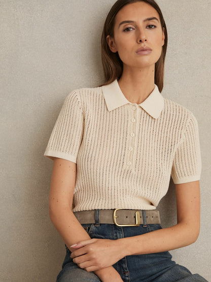 Leather Half Keeper Belt in Grey | Reiss Women Premium