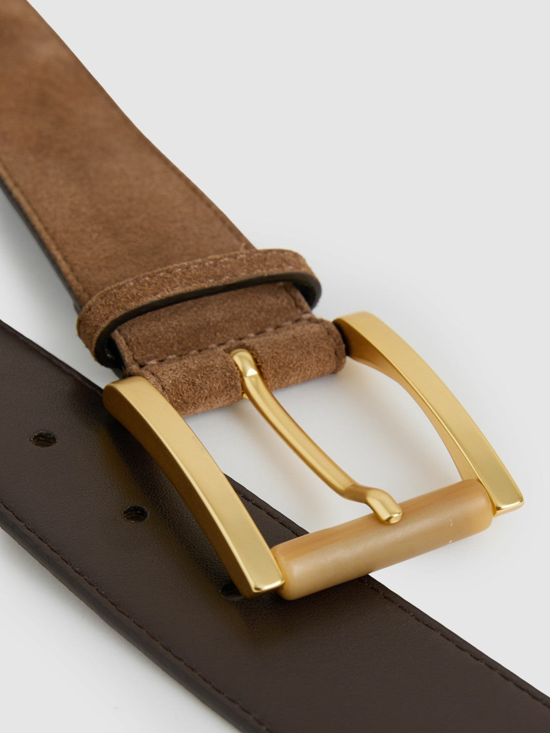 Suede Square Roller Buckle Belt in Tan | Reiss Women New