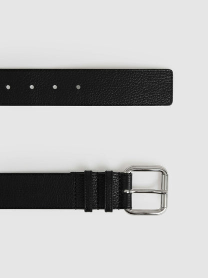 Leather Square Roller Buckle Belt in Black | Reiss Women Signature