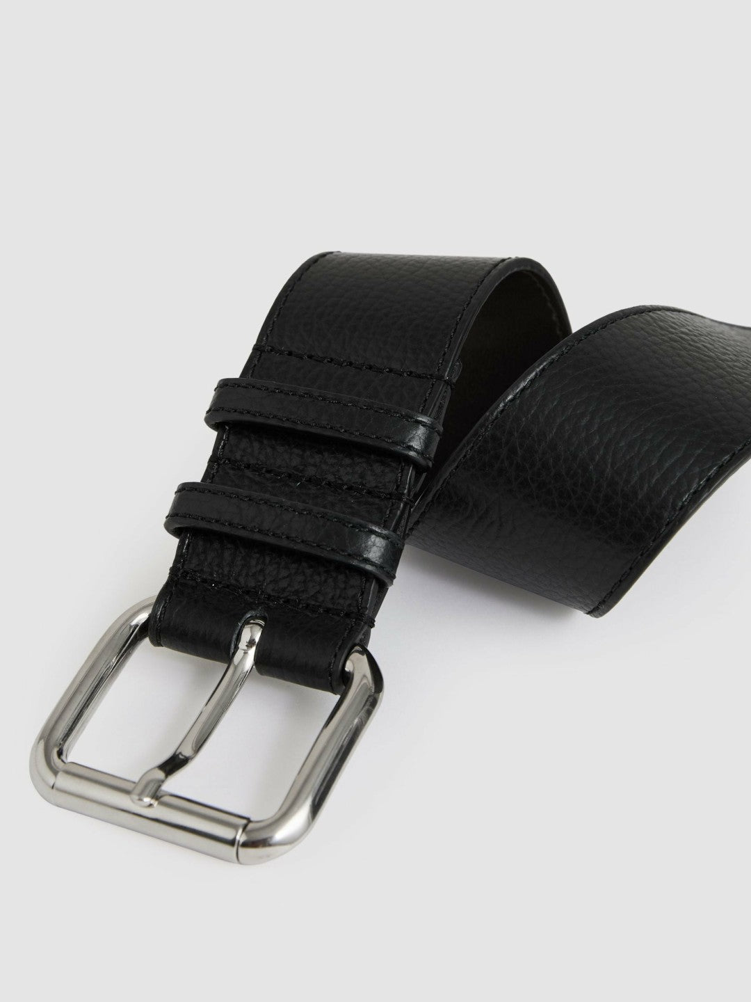 Leather Square Roller Buckle Belt in Black | Reiss Women Signature
