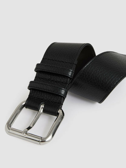 Leather Square Roller Buckle Belt in Black | Reiss Women Signature