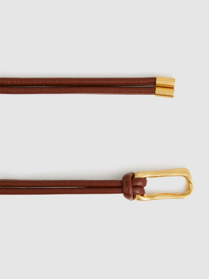 Sculpted Buckle Tubular Tie Belt in Tan | Reiss Women Featured