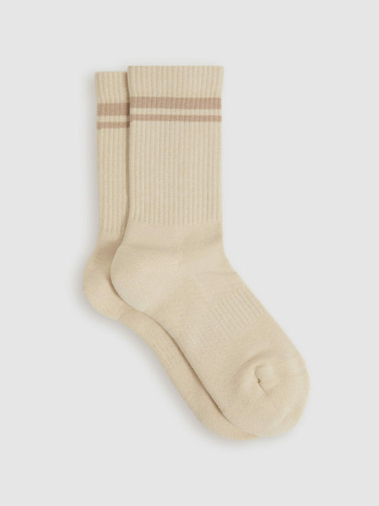 Cotton-Blend Striped Crew Socks in Cream | Reiss Women Popular