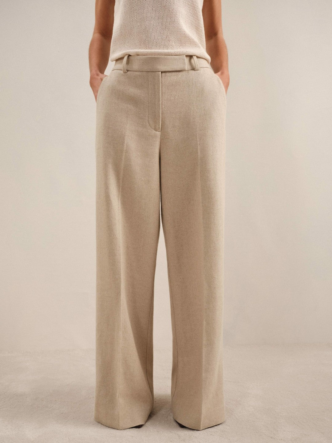 Petite Linen-Blend Wide-Leg Trousers in Neutral | Reiss Women Popular