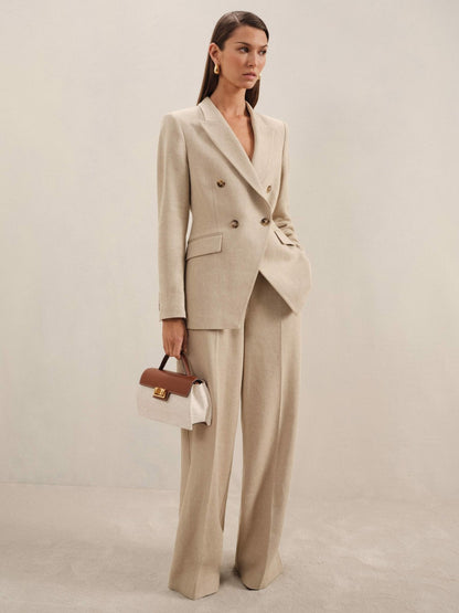Petite Linen-Blend Wide-Leg Trousers in Neutral | Reiss Women Popular