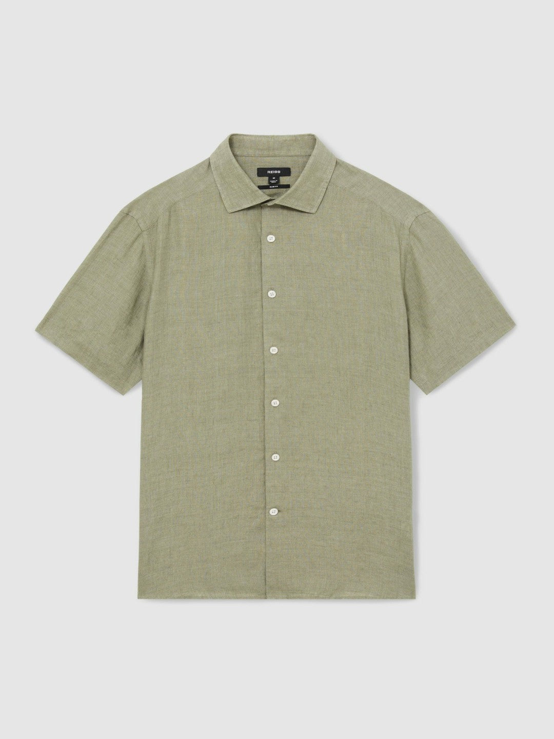 Slim Fit Linen Button-Through Shirt in Thyme Green | Reiss Men Signature
