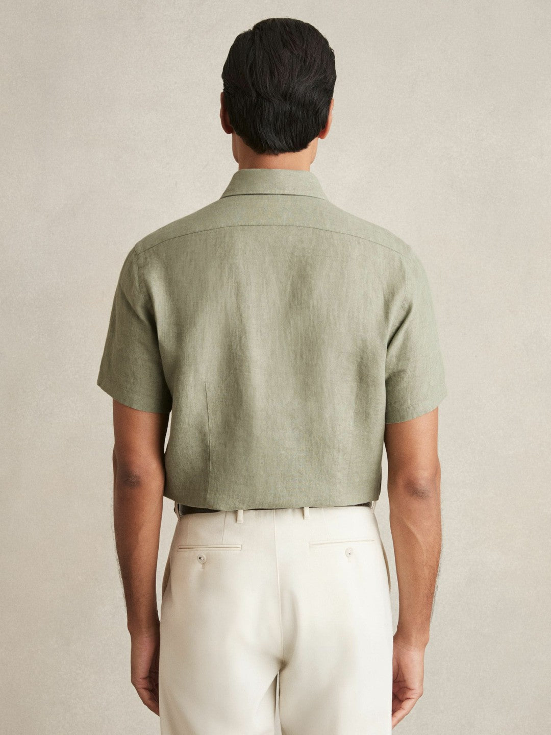 Slim Fit Linen Button-Through Shirt in Thyme Green | Reiss Men Signature