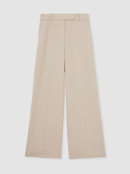 Linen-Blend Wide-Leg Trousers in Neutral | Reiss Women Recommended