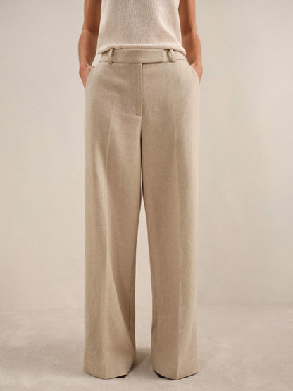 Linen-Blend Wide-Leg Trousers in Neutral | Reiss Women Recommended