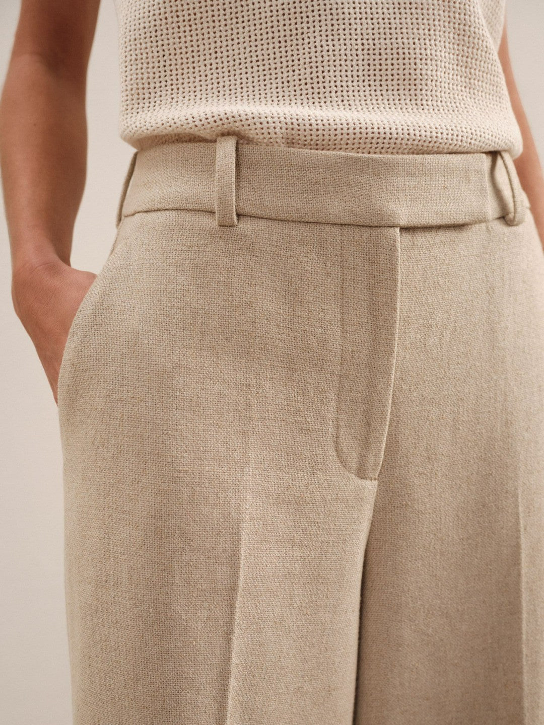 Linen-Blend Wide-Leg Trousers in Neutral | Reiss Women Recommended