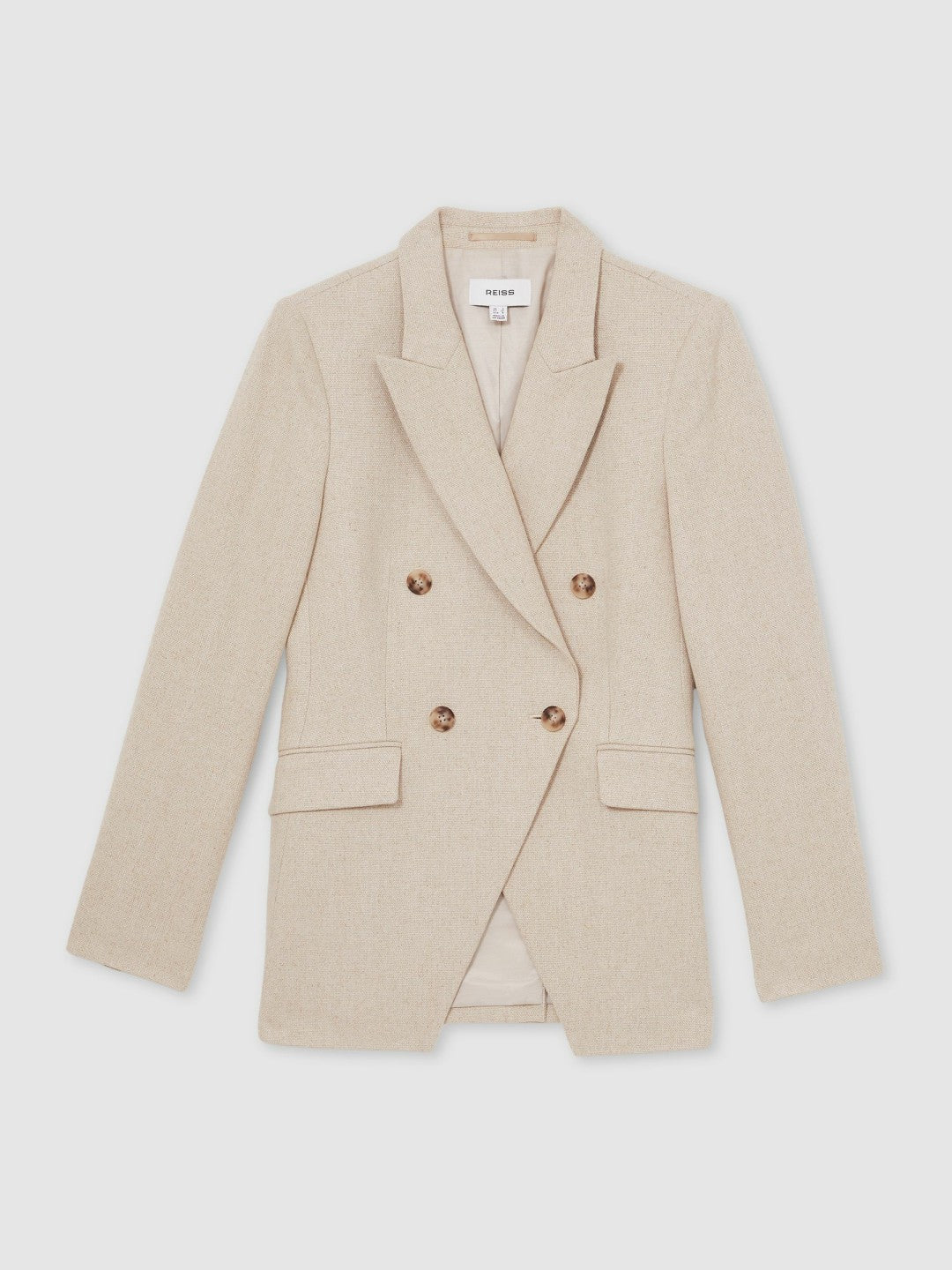 Linen-Blend Double-Breasted Suit Jacket in Neutral | Reiss Women Signature
