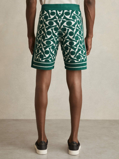 Abstract-Pattern Towelling Shorts in Green/White | Reiss Men Trending